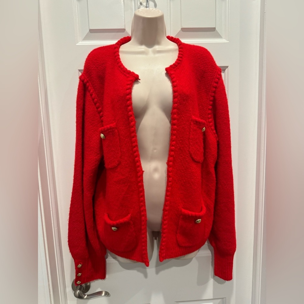 J.Crew Odette Sweater Lady Jacket in Holiday Red Knit Cardigan Chanel vibes - Picture 3 of 10